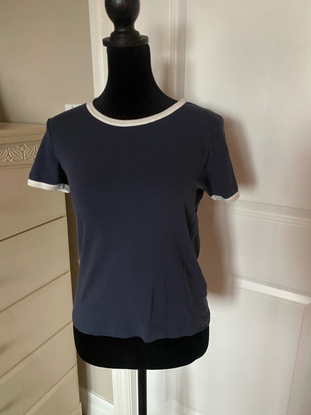 Brandy Melville Navy Short-Sleeve Tee with White Trim